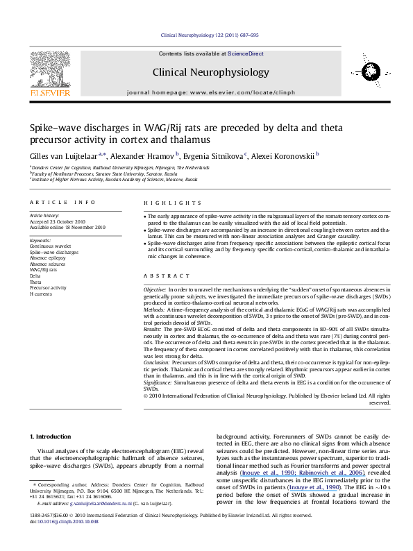 (PDF) Spike–wave discharges in WAG/Rij rats are preceded by delta and ...