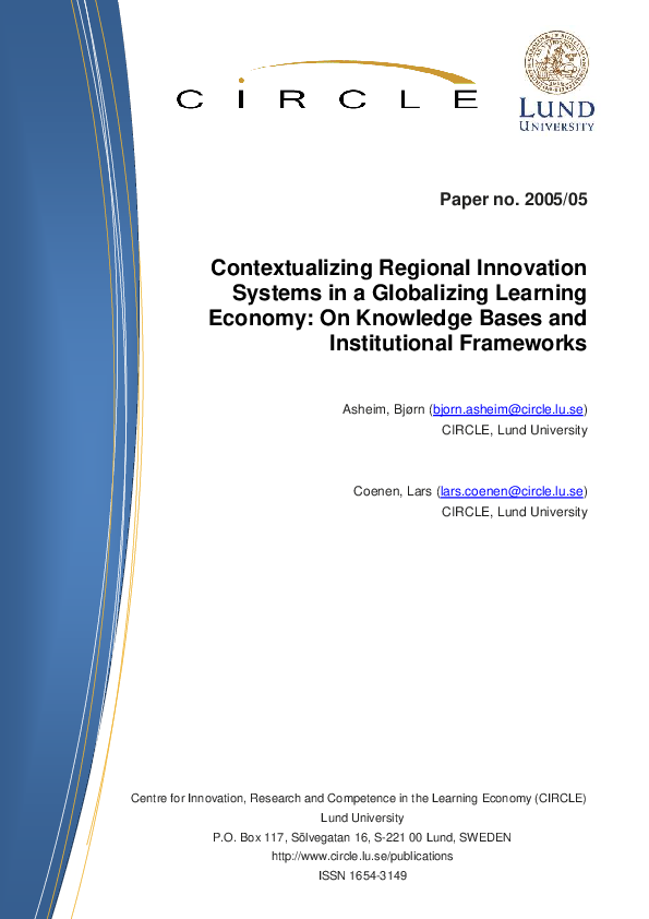 (PDF) Contextualising Regional Innovation Systems in a Globalising ...