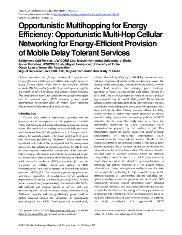 (PDF) Opportunistic Multihopping for Energy Efficiency: Opportunistic ...