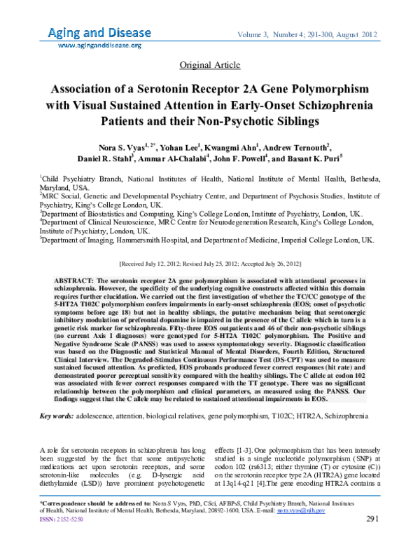 (PDF) Association of a serotonin receptor 2A gene polymorphism with ...