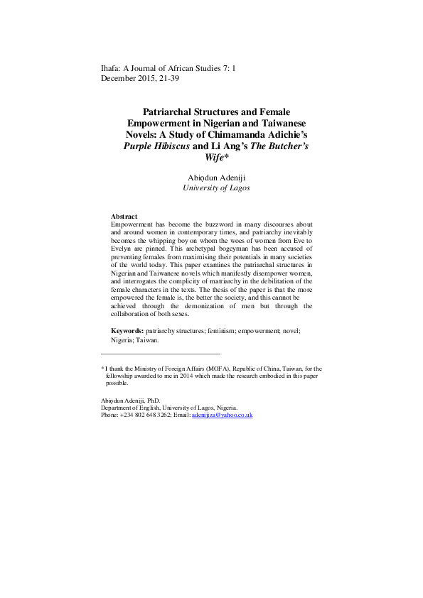 (PDF) Patriarchal Structures and Female Empowerment in Nigerian and ...