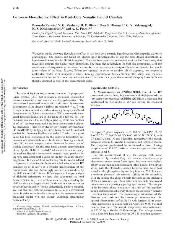 (PDF) Converse flexoelectric effect in a bent-core nematic liquid crystal