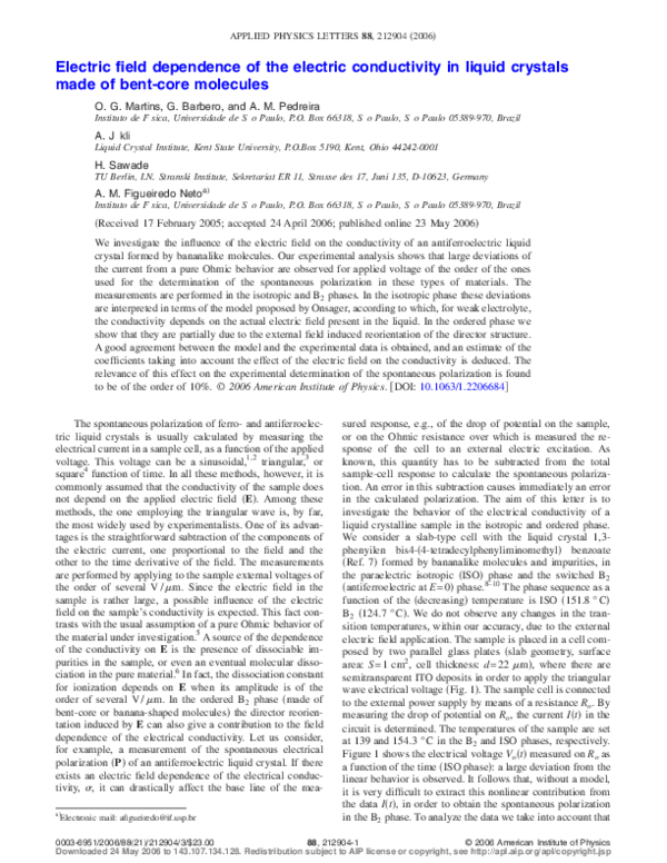 (PDF) Electric field dependence of the electric conductivity in liquid ...