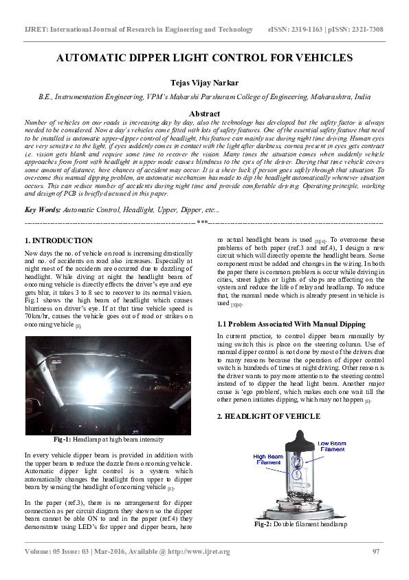 (PDF) AUTOMATIC DIPPER LIGHT CONTROL FOR VEHICLES eSAT Journals Academia.edu