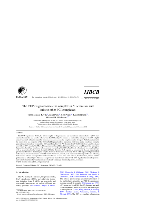 (PDF) The COP9 signalosome-like complex in S. cerevisiae and links to ...