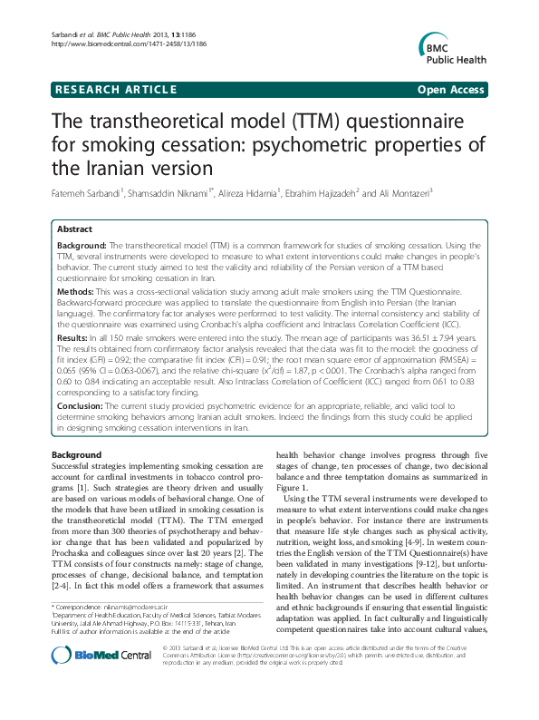 (PDF) The transtheoretical model (TTM) questionnaire for smoking
