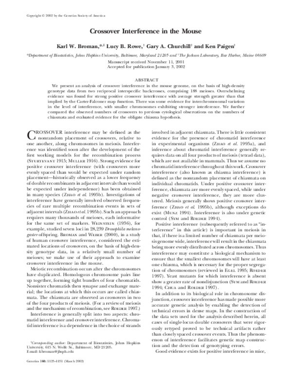 (PDF) Crossover interference in the mouse