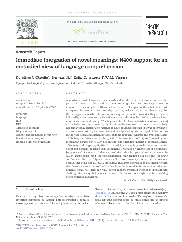 (PDF) Immediate integration of novel meanings: N400 support for an ...