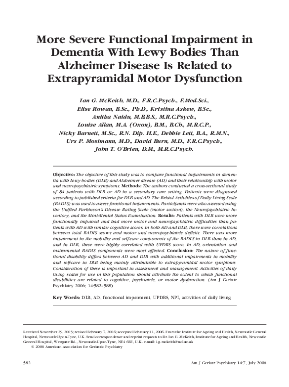 (PDF) More severe functional impairment in dementia with Lewy bodies ...