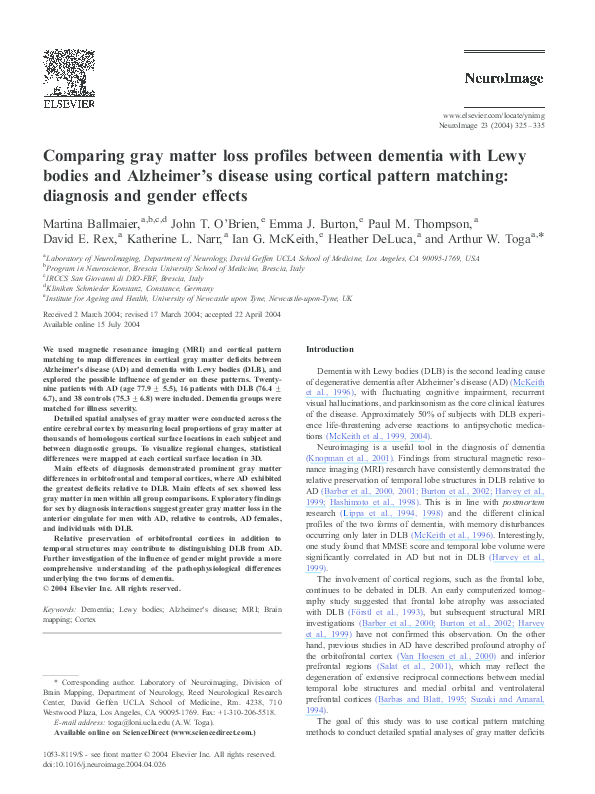 (PDF) Comparing gray matter loss profiles between dementia with Lewy ...