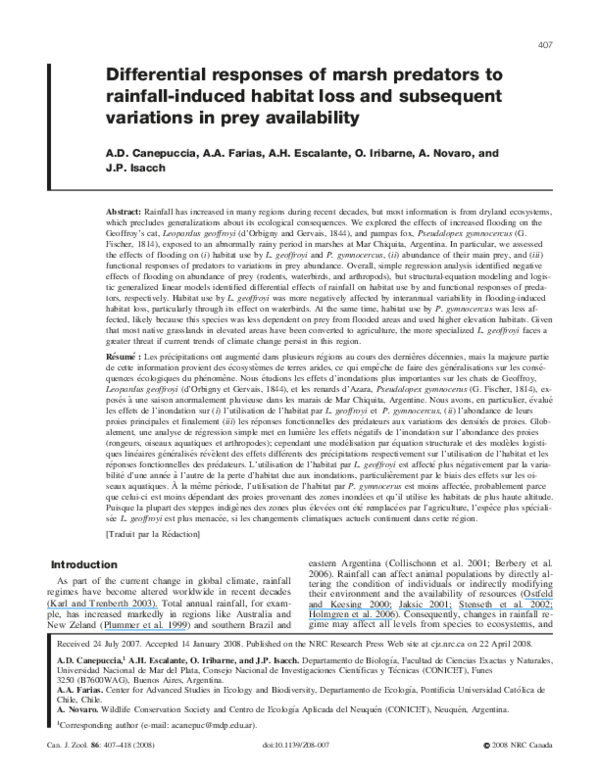 (PDF) Differential responses of marsh predators to rainfall-induced ...