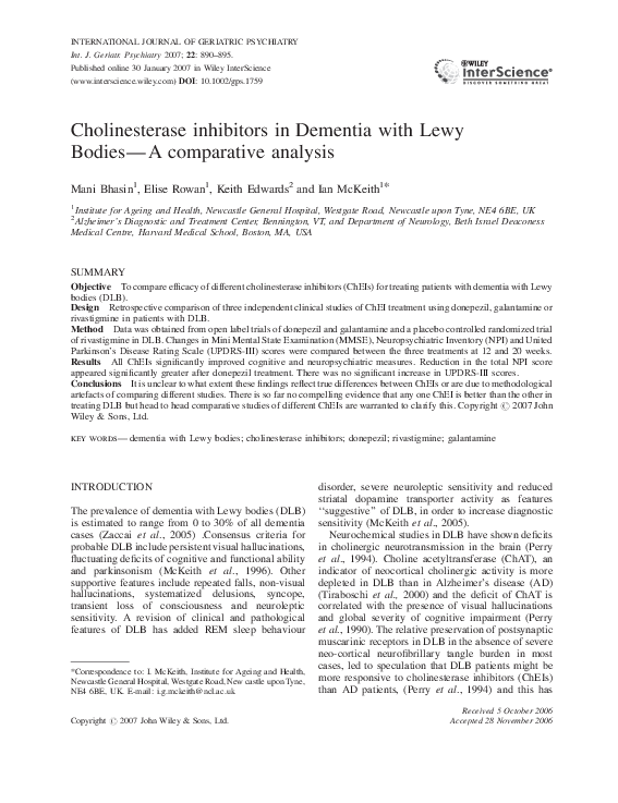 (PDF) Cholinesterase inhibitors in dementia with Lewy bodies—a ...
