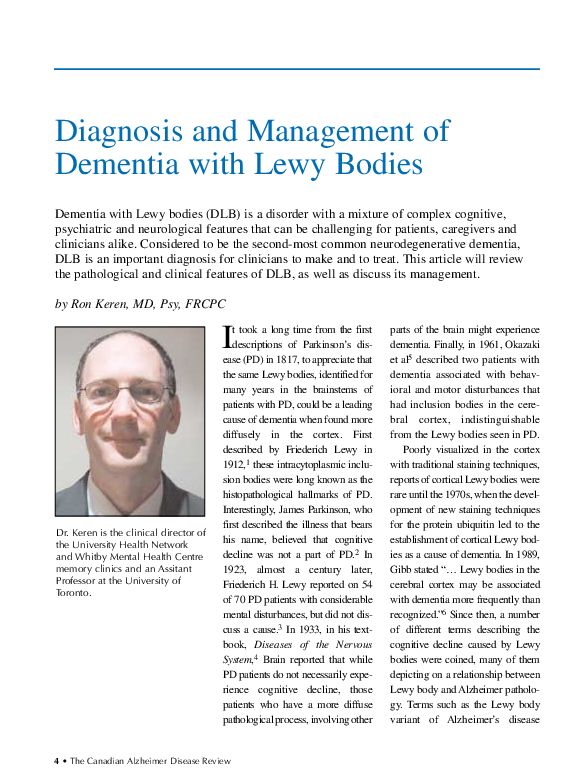 (PDF) Dementia with Lewy bodies: diagnosis and management