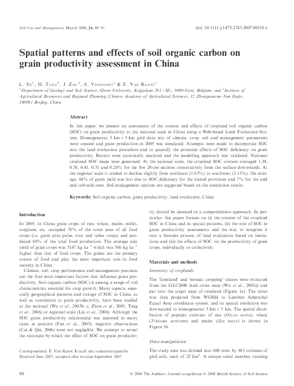 (PDF) Spatial patterns and effects of soil organic carbon on grain ...