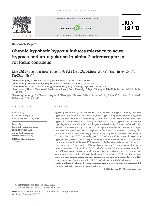 (PDF) Chronic hypobaric hypoxia induces tolerance to acute hypoxia and ...