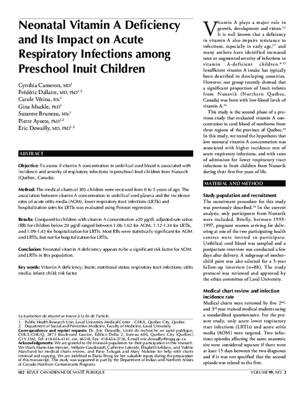 (PDF) Neonatal vitamin A deficiency and its impact on acute respiratory ...