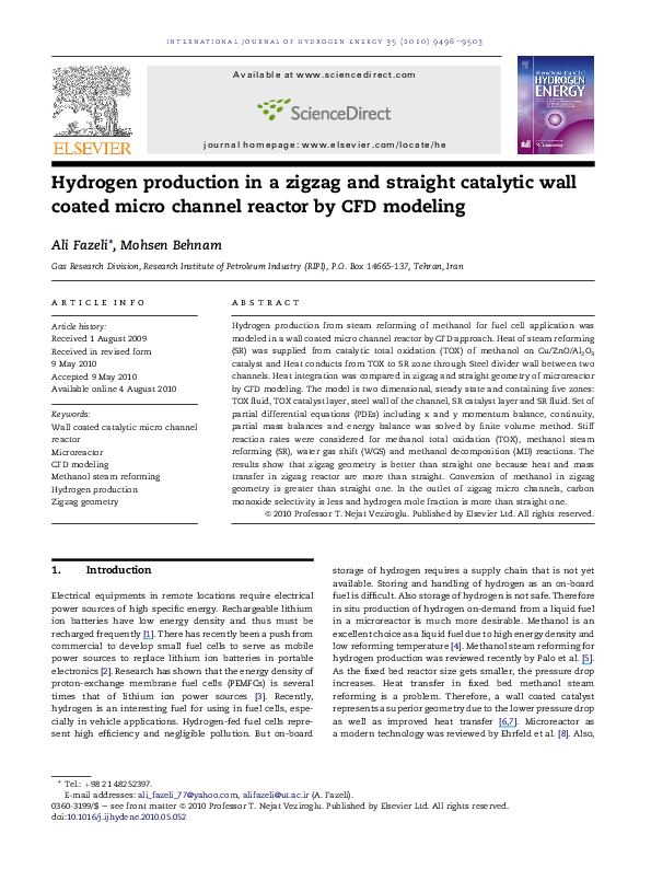 (PDF) Hydrogen production in a zigzag and straight catalytic wall ...