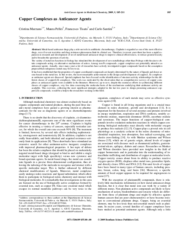 (PDF) Copper Complexes as Anticancer Agents