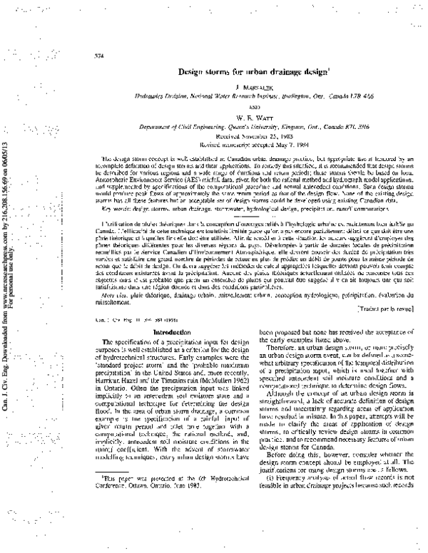 (PDF) Design storms for urban drainage design