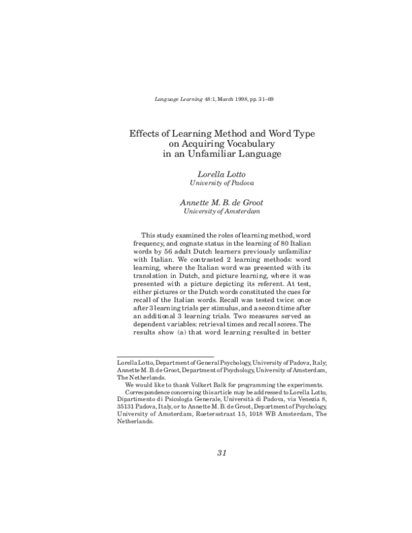 (PDF) Effects of Learning Method and Word Type on Acquiring Vocabulary ...