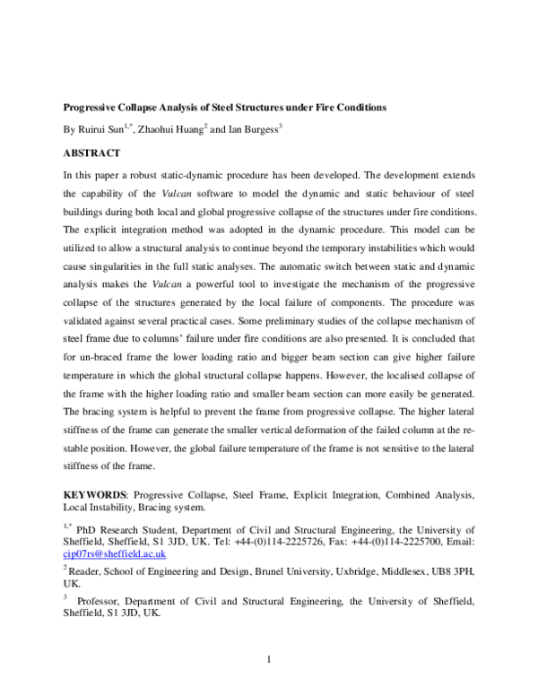 Pdf Progressive Collapse Analysis Of Steel Structures Under Fire Pdf Progressive Collapse Analysis Of Steel Structures Under Fire