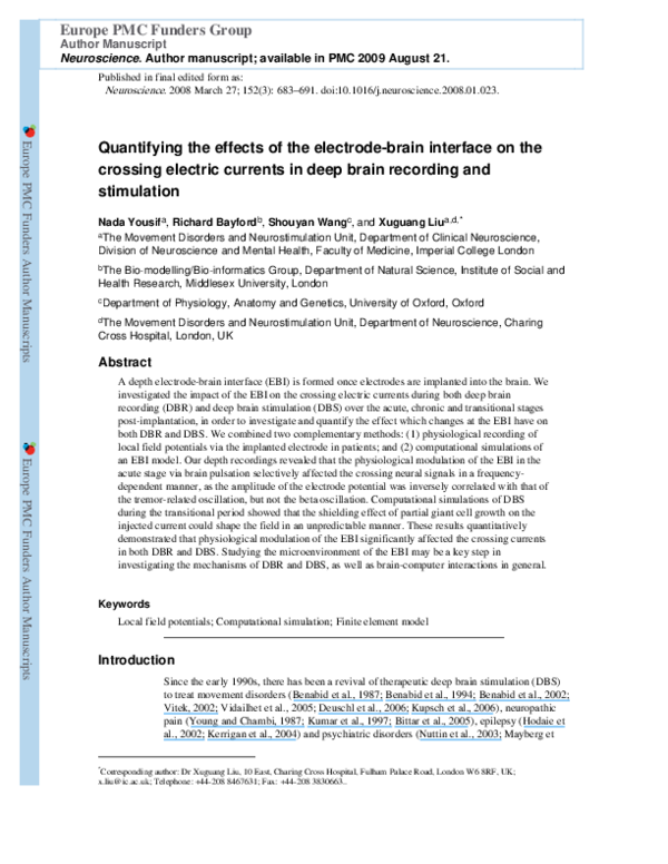 (PDF) Quantifying the effects of the electrodebrain interface on the