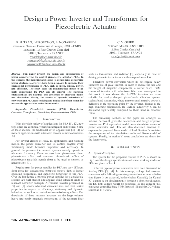 (PDF) Design a power inverter and transformer for piezoelectric actuator