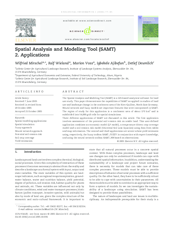 (PDF) Spatial Analysis and Modeling Tool (SAMT): 1. Structure and ...
