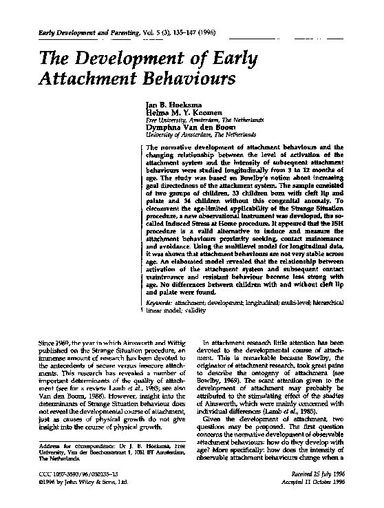 (PDF) The Development of Early Attachment Behaviours
