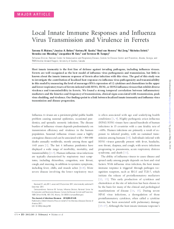 (PDF) Local Innate Immune Responses and Influenza Virus Transmission ...