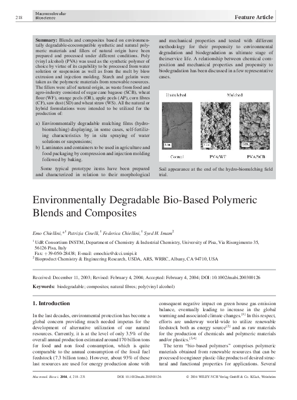(PDF) Environmentally Degradable Bio-Based Polymeric Blends and Composites