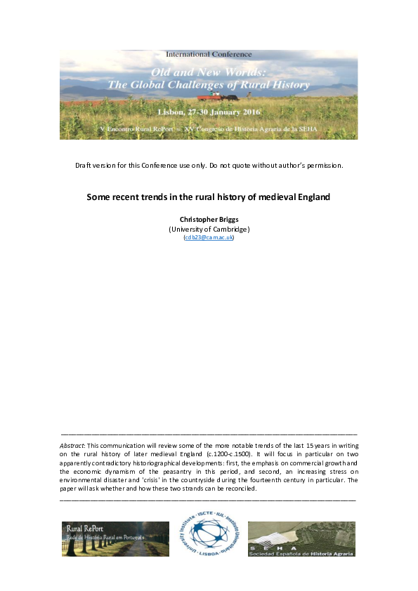 (PDF) Some recent trends in the rural history of medieval England