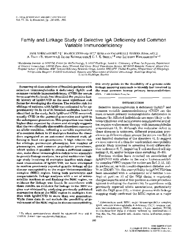 (PDF) Family and Linkage Study of Selective IgA Deficiency and Common ...