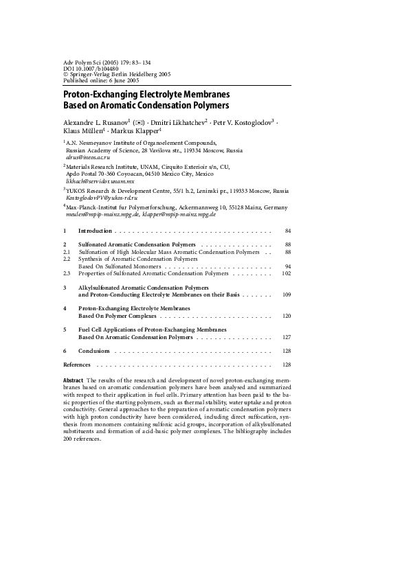 (PDF) Proton-Exchanging Electrolyte Membranes Based on Aromatic ...