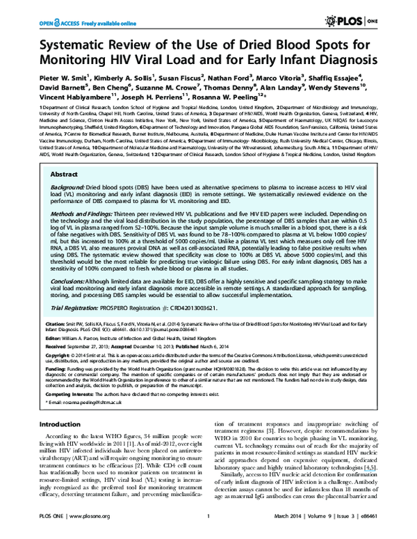 (PDF) Systematic Review of the Use of Dried Blood Spots for Monitoring ...