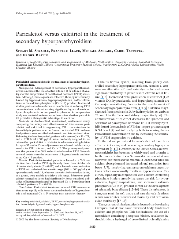 (PDF) Paricalcitol versus calcitriol in the treatment of secondary ...