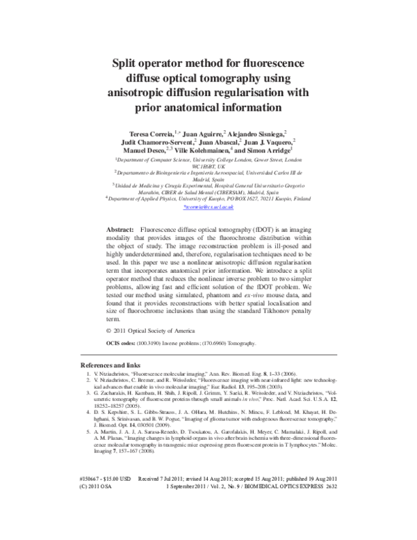 (PDF) Split operator method for fluorescence diffuse optical tomography ...