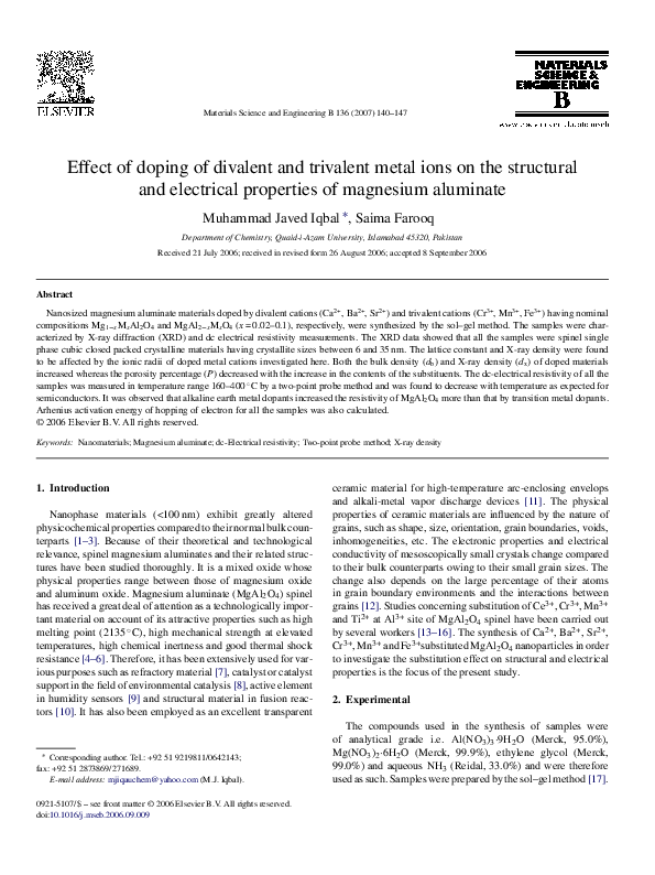 (PDF) Effect of doping of divalent and trivalent metal ions on the ...