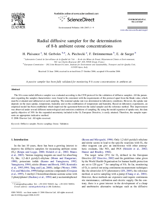 (PDF) Radial diffusive sampler for the determination of 8-h ambient ...