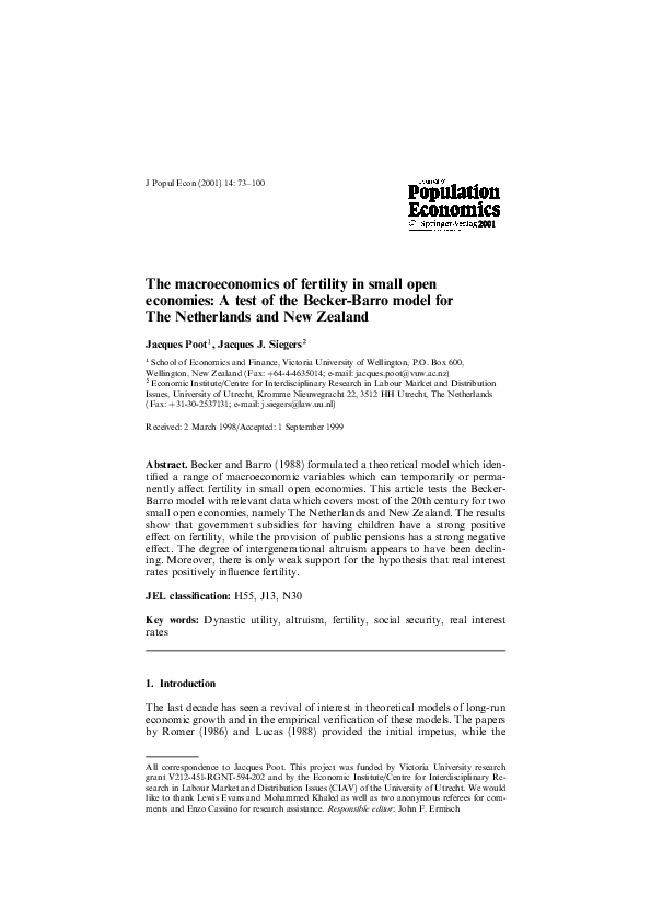 (PDF) The macroeconomics of fertility in small open economies: A test ...