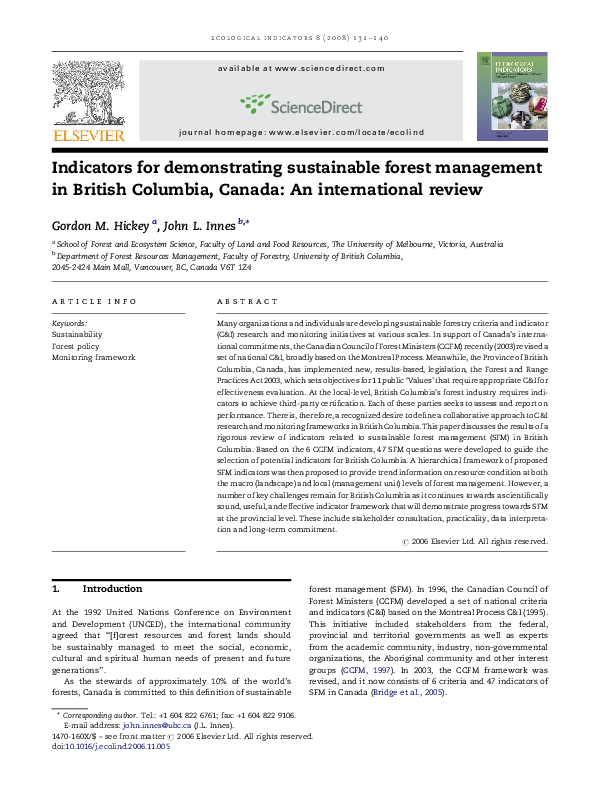 (PDF) Indicators for demonstrating sustainable forest management in ...