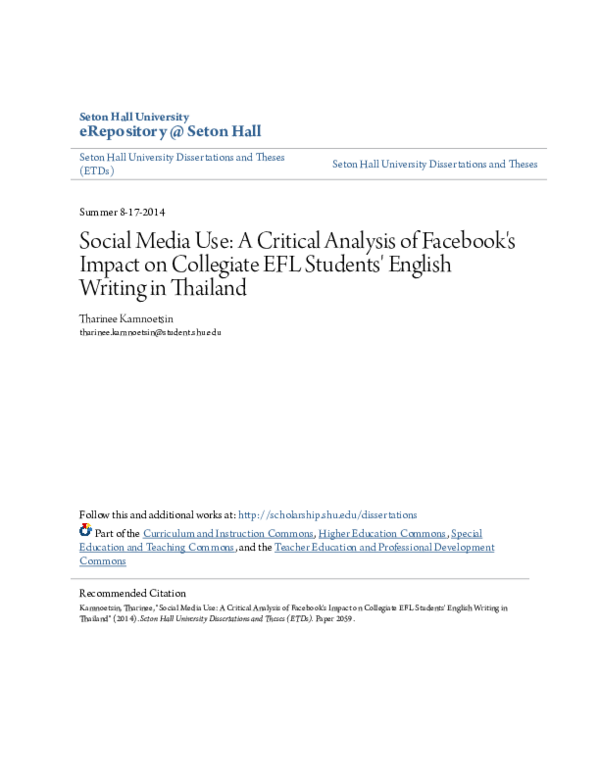 Pdf Social Media Use A Critical Analysis Of Facebooks Impact On Col Ball Ball Academia Edu