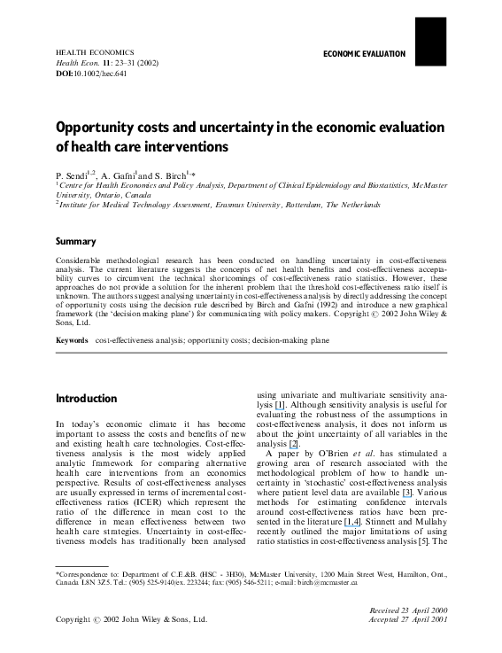 (PDF) Opportunity costs and uncertainty in the economic evaluation of ...