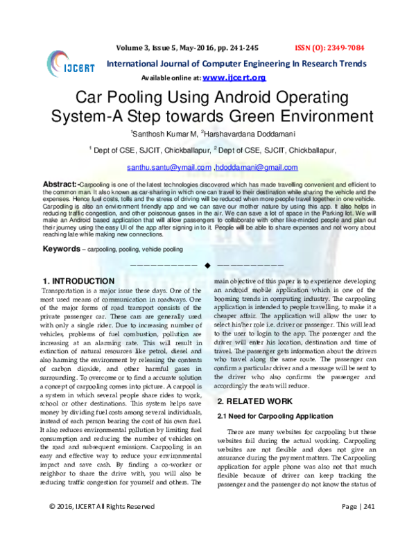 (PDF) Car Pooling Using Android Operating SystemA Step towards Green Environment IJCERT