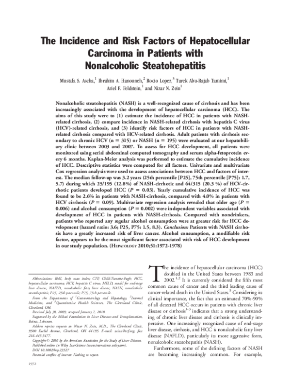 (PDF) The incidence and risk factors of hepatocellular carcinoma in ...