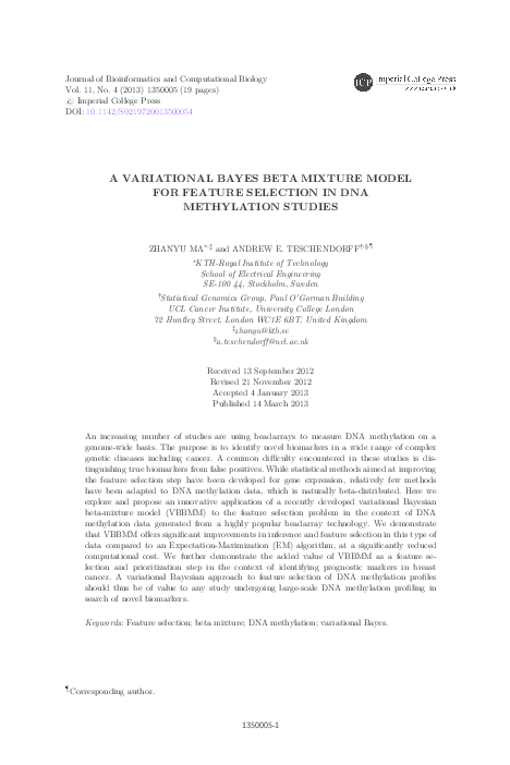 (PDF) A variational Bayes beta mixture model for feature selection in ...