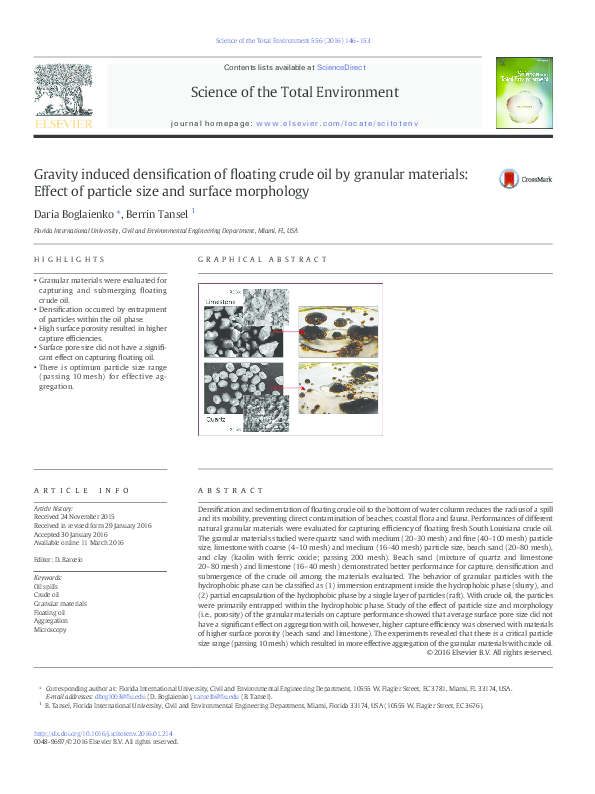 (PDF) Gravity induced densification of floating crude oil by granular ...