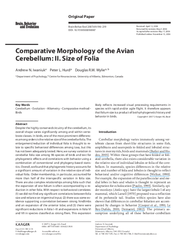 (PDF) Comparative Morphology of the Avian Cerebellum: II ...