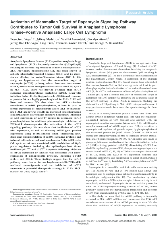 (PDF) Activation of Mammalian Target of Rapamycin Signaling Promotes ...
