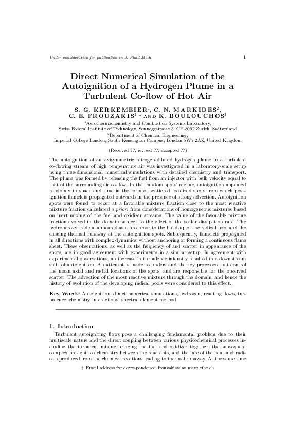 (PDF) Direct numerical simulation of the autoignition of a hydrogen ...